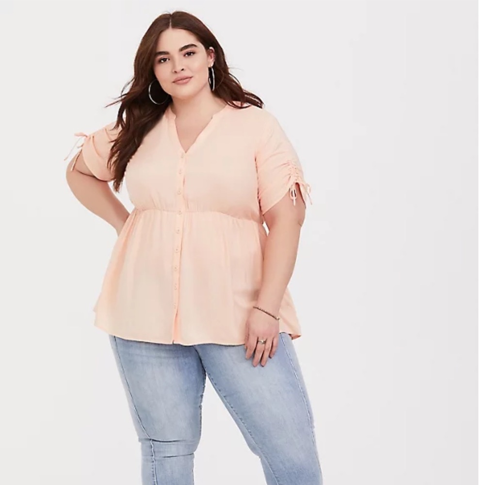 TORRID Peach Challis Tie-Sleeve Babydoll Top